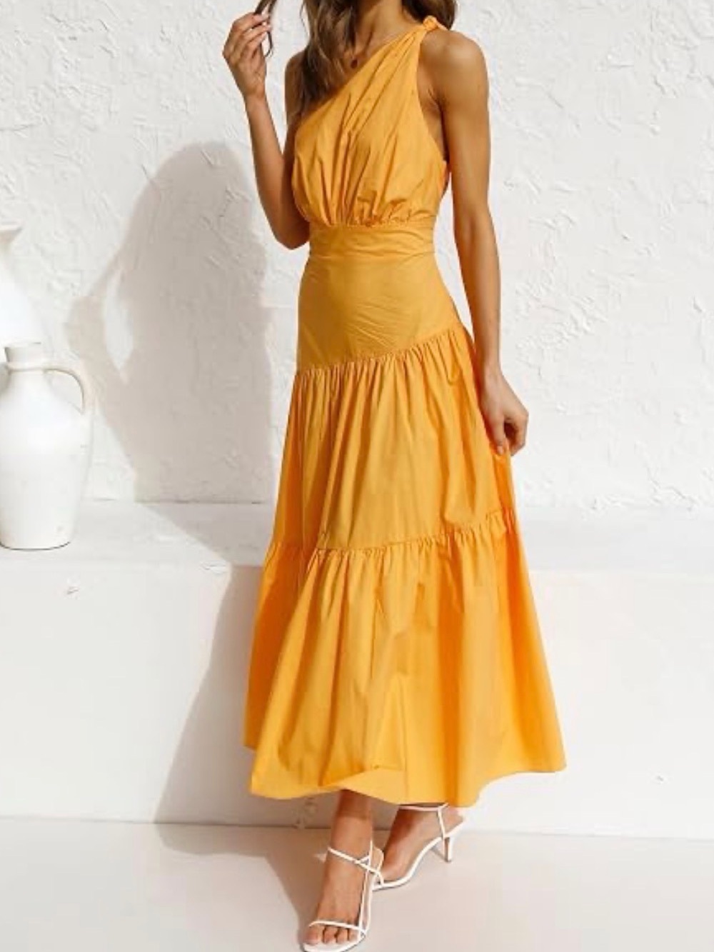 Lena Orange Sleeveless Tiered Maxi Dress